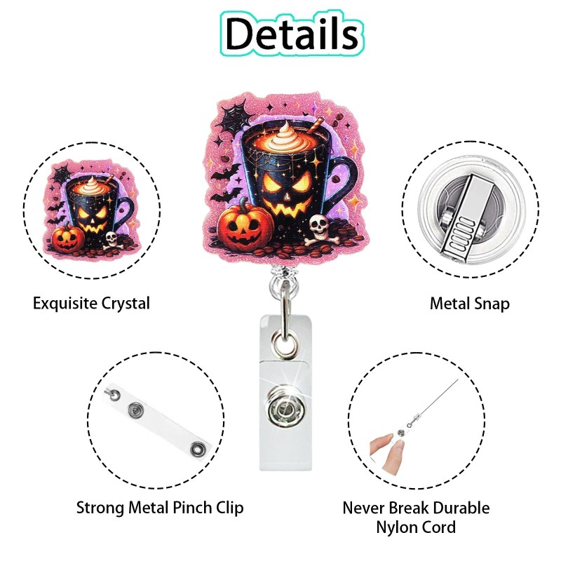 مشبك شارة هوية تلسكوبي دوار على شكل شبح يقطين الهالوين، مشبك شارة هوية تلسكوبي للطبيب والممرضة