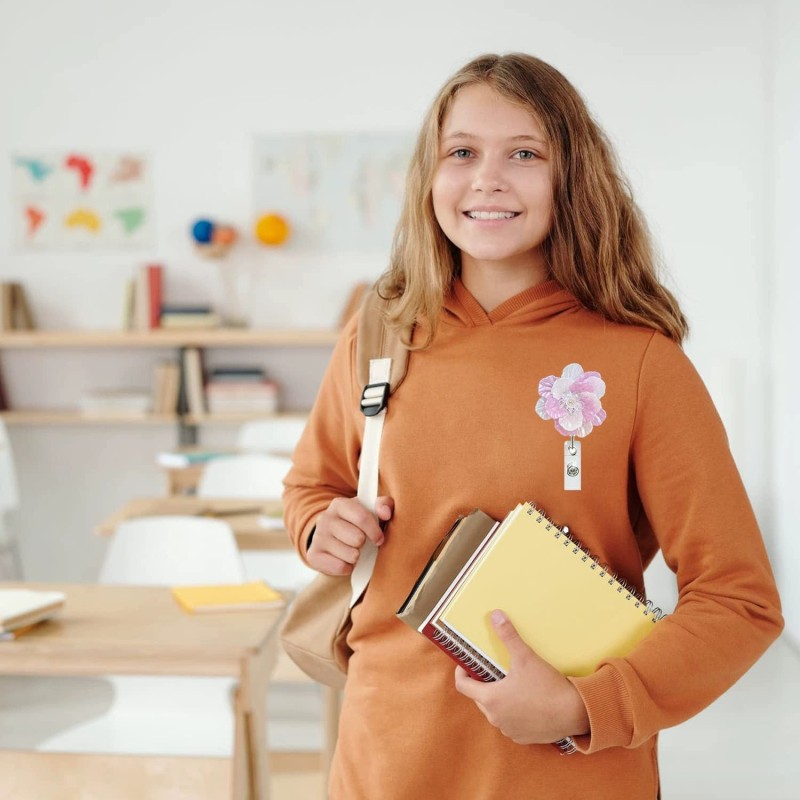 شارة زهرة مخطوطة مع مشبك قابل للسحب، مشبك هوية سهل السحب، شارة مدرس طالب الطب مع مشبك سهل السحب