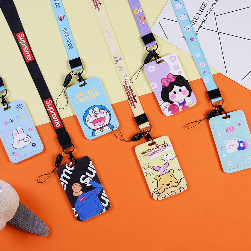 لطيف الكرتون انزلاق غطاء بطاقة بطاقة التحكم في الوصول بطاقة عمل بطاقة الهوية مجموعة مجموعة بطاقة الطالب مع الحبل بطاقة حافلة مجموعة