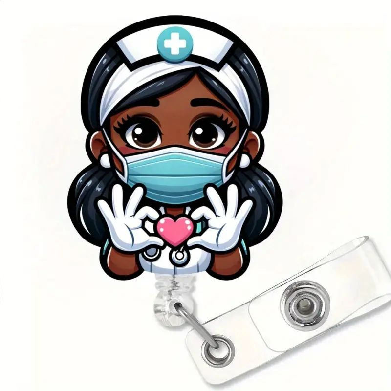 عبر الحدود أكريليك أسود جلد ممرضة قابل للسحب شارة الدوارة بكرة الرعاية الصحية مفتاح سلسلة شهادة سحب مشبك