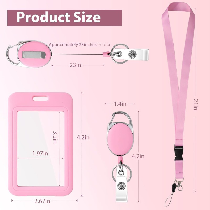 مجموعة بطاقات عمل شفافة مزدوجة الجوانب مزودة بحبل تعليق ومشبك تلسكوبي للرقبة، وشارة صدر للموظف، ومجموعة بطاقات حافلة