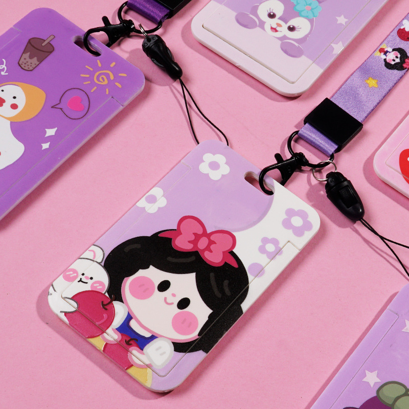 لطيف الكرتون انزلاق غطاء بطاقة بطاقة التحكم في الوصول بطاقة عمل بطاقة الهوية مجموعة مجموعة بطاقة الطالب مع الحبل بطاقة حافلة مجموعة