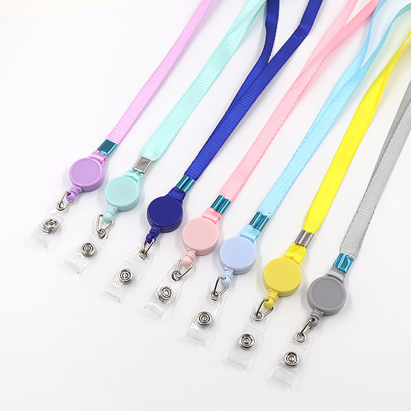 حبل تعليق طويل سهل السحب ومرن مصنوع من البوليستر بلون سادة، حامل بطاقة العمل، حامل بطاقة الحرم الجامعي، حامل الشهادة