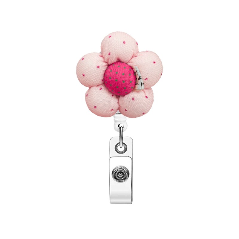 مشبك قابل للسحب من القماش مع زهرة حمراء صغيرة منقطة، سهل السحب بزاوية 360 درجة، شارة طبيب وممرضة وطالب