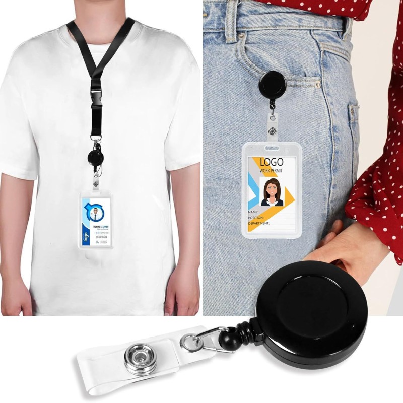 حار بيع عبر الحدود على الوجهين بطاقة شفافة تغطي الحبل الأسود بالإضافة إلى سحب مشبك قابل للسحب من السهل سحب الصدر بطاقة مشبك