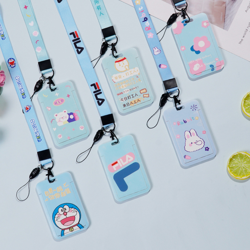 لطيف الكرتون انزلاق غطاء بطاقة بطاقة التحكم في الوصول بطاقة عمل بطاقة الهوية مجموعة مجموعة بطاقة الطالب مع الحبل بطاقة حافلة مجموعة