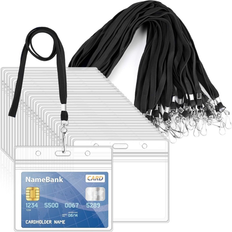 غلاف بطاقة شفاف مقاوم للماء من مادة البولي فينيل كلوريد حبل معلق مرن مجوف لبطاقة العمل وصدر بطاقة وصدر بطاقة عمل