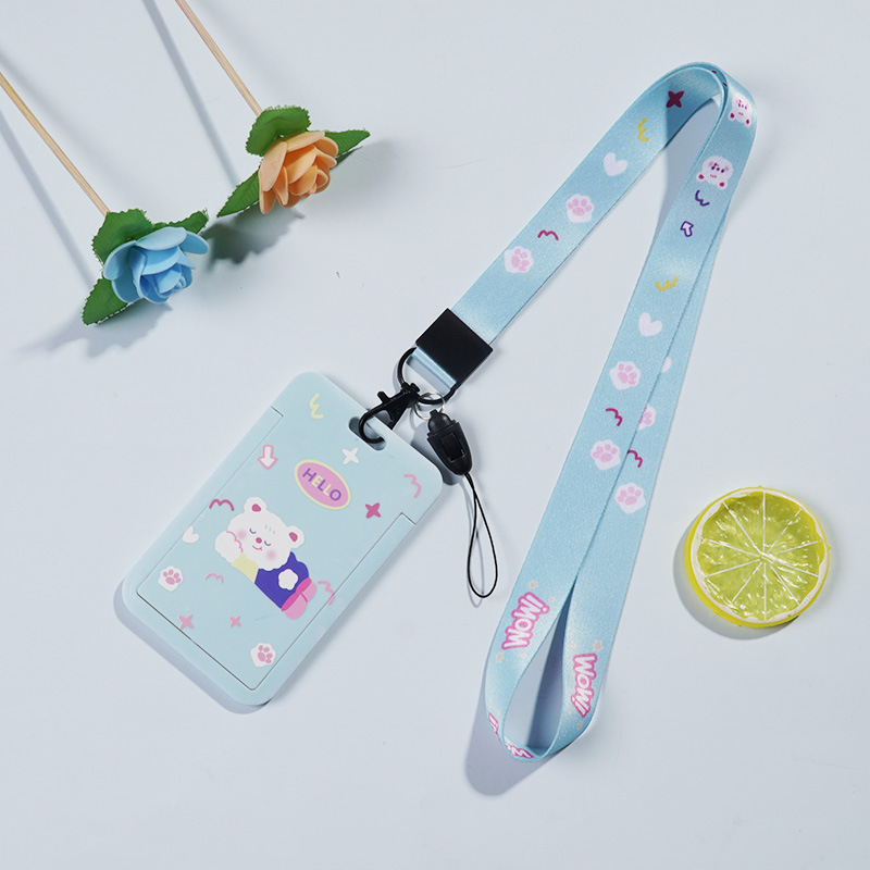 لطيف الكرتون انزلاق غطاء بطاقة بطاقة التحكم في الوصول بطاقة عمل بطاقة الهوية مجموعة مجموعة بطاقة الطالب مع الحبل بطاقة حافلة مجموعة