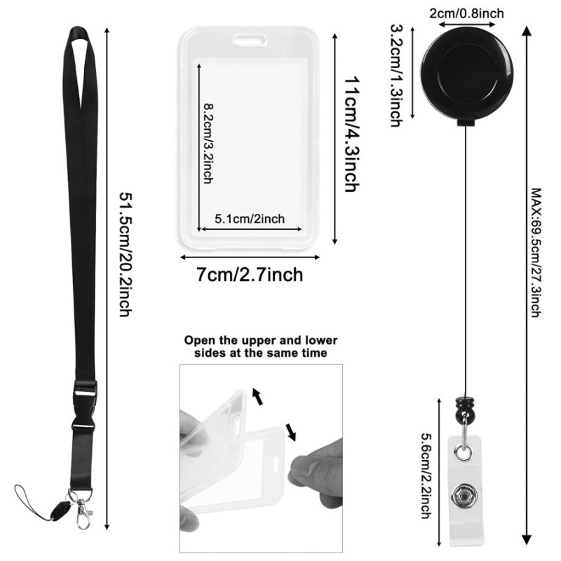 حار بيع عبر الحدود على الوجهين بطاقة شفافة تغطي الحبل الأسود بالإضافة إلى سحب مشبك قابل للسحب من السهل سحب الصدر بطاقة مشبك