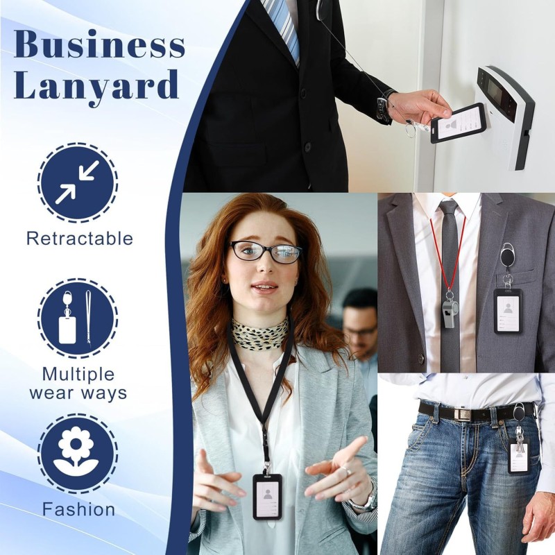 حامل بطاقات قابل للتمديد مع شارة حبل قابلة للفصل وسلسلة مفاتيح ومشبك بطاقة كروز