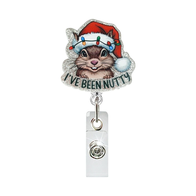 شارة عيد الميلاد المزخرفة بشعار الراكون والهامستر وثعلب الماء سهلة السحب ومشبك تعريف طبي دوار قابل للسحب ومشبك سهل السحب