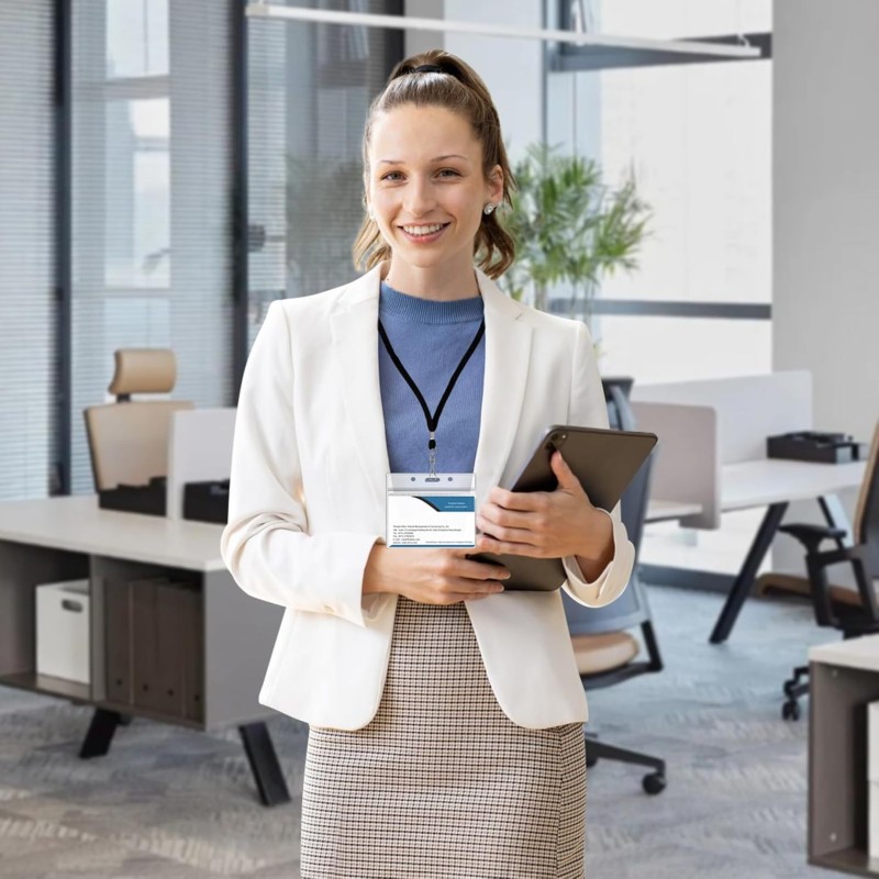 غلاف بطاقة شفاف مقاوم للماء من مادة البولي فينيل كلوريد حبل معلق مرن مجوف لبطاقة العمل وصدر بطاقة وصدر بطاقة عمل