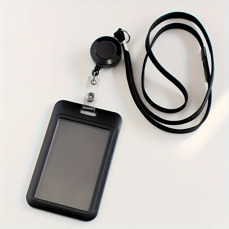 غطاء منزلق من بلاستيك ABS، حامل بطاقة هوية، غلاف بطاقة صدر، مشبك قابل للتمدد وسهل السحب، حبل معلق من القطن المجوف، بطاقة معلقة