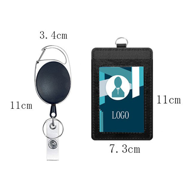 حامل بطاقة هوية من الجلد الصناعي بلون موحد، مشبك بيضاوي من سبائك الزنك سهل السحب، مشبك بطاقة هوية متعدد الاستخدامات، حامل بطاقة هوية
