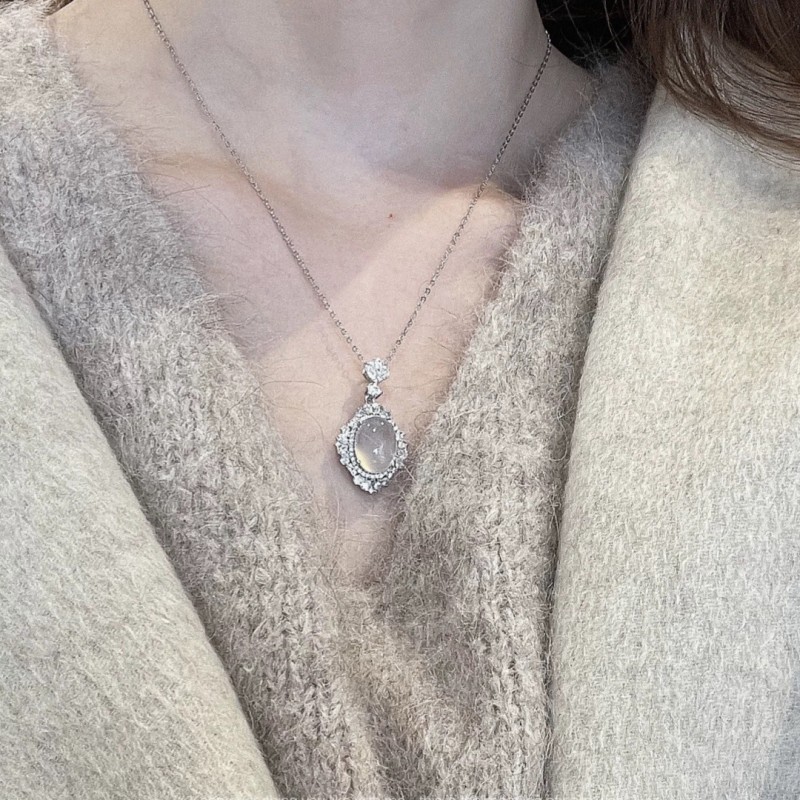 الصينية الجديدة ~ الطبيعية عالية الجليد العقيق قلادة قلادة العقيق البيضاوي مطعمة طويلة الرياح الوطنية أليس سلسلة الترقوة