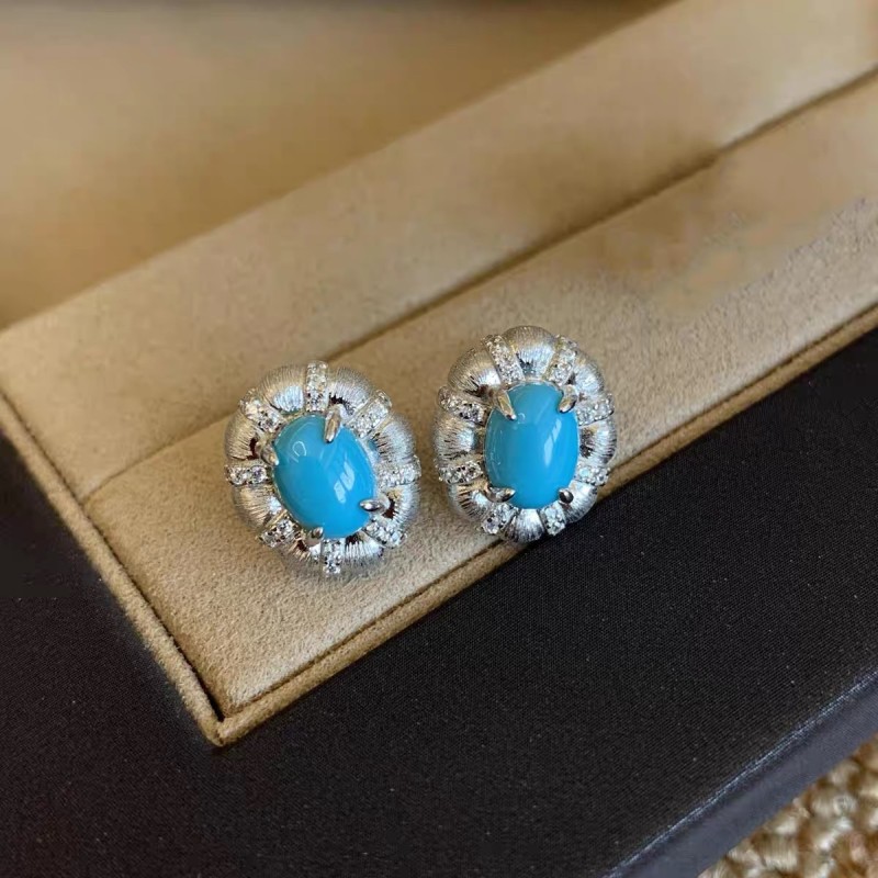 إيطاليا wiredrawing الحرف اليدوية الثقيلة ترصيع أقراط الفيروز القديمة المال الأبيض مزاجه أزياء خمر أقراط النساء