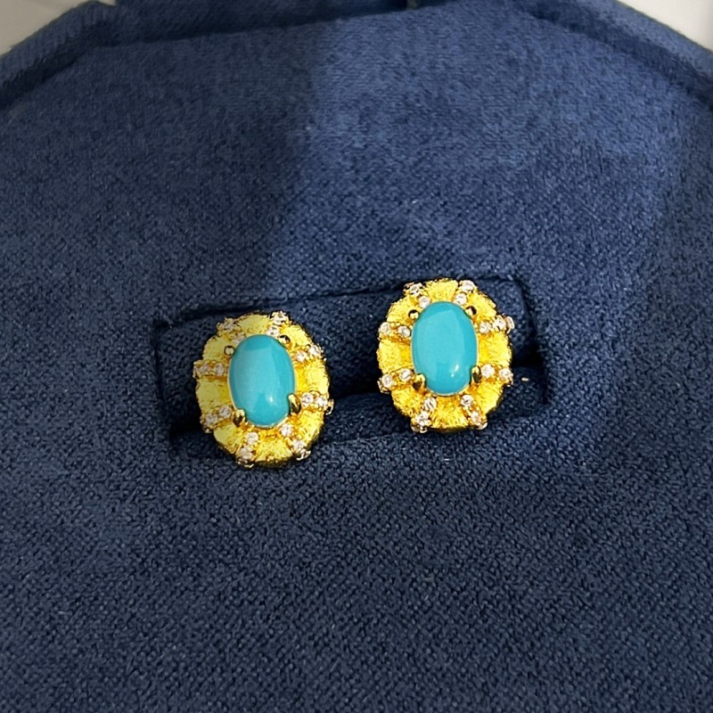 إيطاليا wiredrawing الحرف اليدوية الثقيلة ترصيع أقراط الفيروز القديمة المال الأبيض مزاجه أزياء خمر أقراط النساء