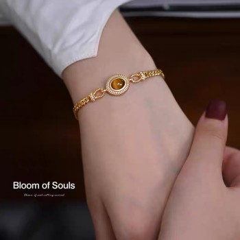 التصميم الأصلي 925 الفضة الاسترليني عين النمر حجر سوار الفرنسية اليدوية الرجعية سلسلة رائعة