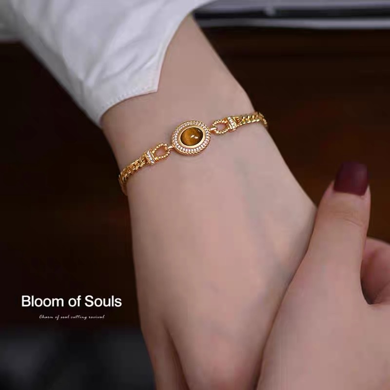 التصميم الأصلي 925 الفضة الاسترليني عين النمر حجر سوار الفرنسية اليدوية الرجعية سلسلة رائعة