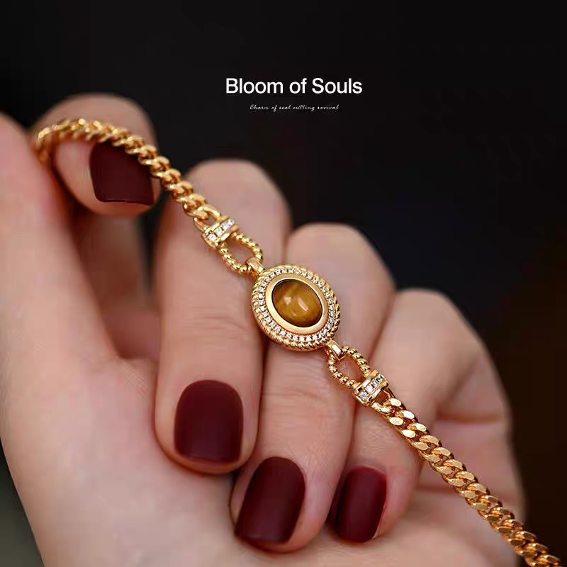 التصميم الأصلي 925 الفضة الاسترليني عين النمر حجر سوار الفرنسية اليدوية الرجعية سلسلة رائعة