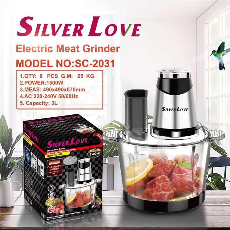 تصدير اللحوم الكهربائية المنزلية مفرمة الزجاج 3.0L قدرة كبيرة خلاط وعاء من الزجاج آلة الطبخ