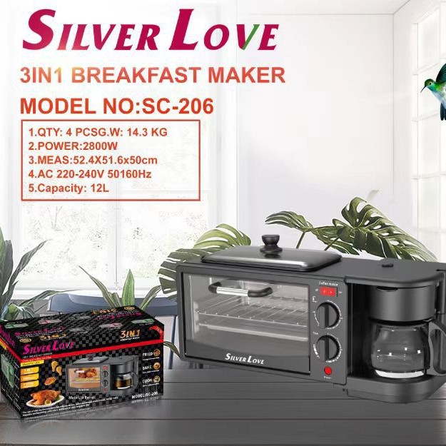 متعددة الوظائف المنزلية ثلاثة في واحد إفطار آلة القلي المحمص المحمص المحمص المحمص آلة القهوة مصغرة فرن آلة الإفطار