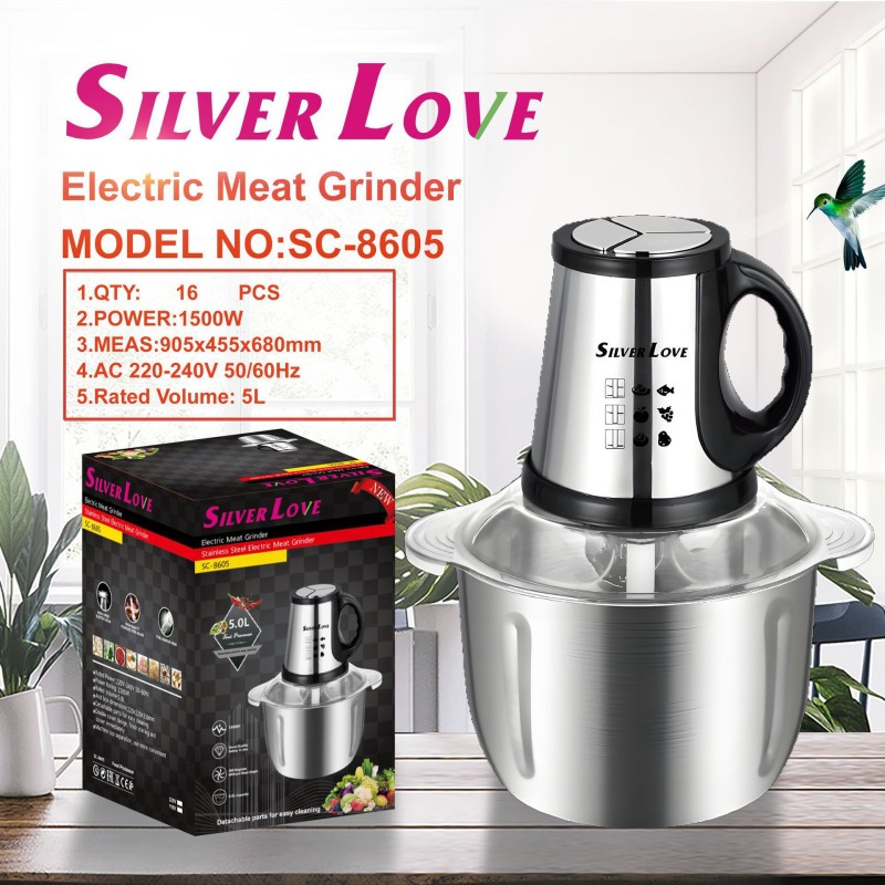 تصدير الفولاذ المقاوم للصدأ المفرمة اللحوم المنزلية 5.0L متعددة الوظائف آلة الطبخ 1500W عالية الطاقة 5430 موتور