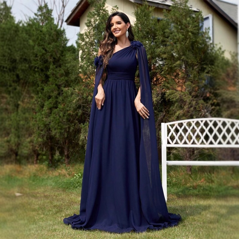 فستان شيفون طويل مزين بشرائط للنساء، مناسب للحفلات والمناسبات المسائية