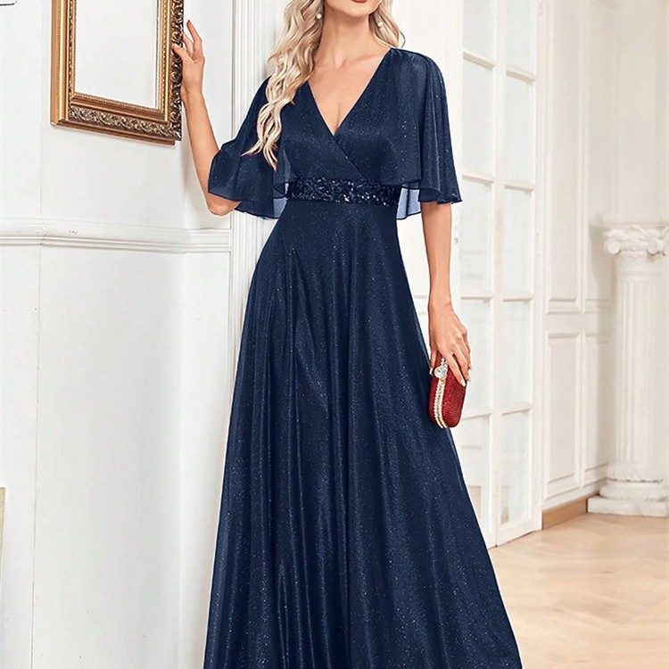 فستان جديد فستان برقبة على شكل V خط A ضيق مع ذيل سمكة فستان وصيفة الشرف فستان سهرة احتفالي بأكمام بالون