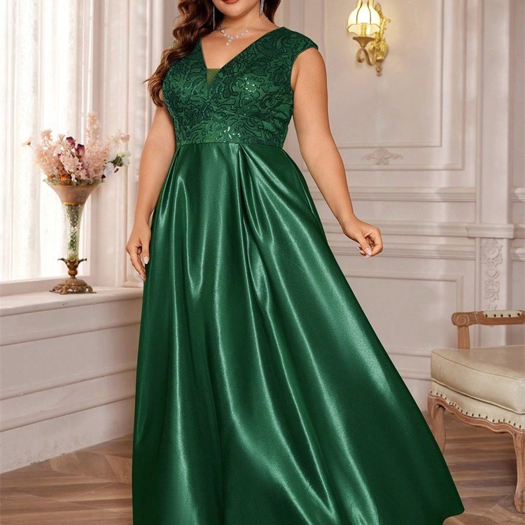 جديد حجم كبير من الدهون حماة اللباس أوروبا والولايات المتحدة عبر الحدود حار بيع طويلة الأكمام الخامس الرقبة ذيل السمكة الطرف فساتين السهرة