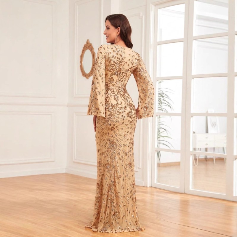 أوروبا والولايات المتحدة نمط جديد الترتر كم طويل فستان سهرة مأدبة نسائية مزاجه تنورة ذيل السمكة