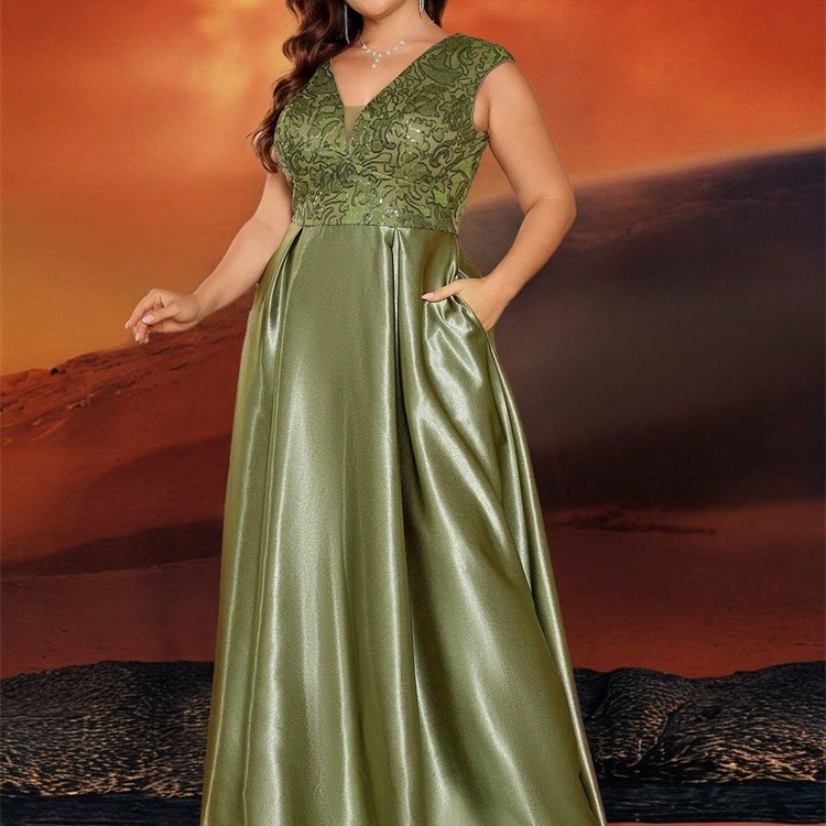 جديد حجم كبير من الدهون حماة اللباس أوروبا والولايات المتحدة عبر الحدود حار بيع طويلة الأكمام الخامس الرقبة ذيل السمكة الطرف فساتين السهرة