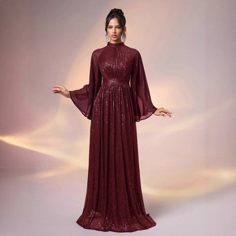 فستان سهرة طويل رسمي أنيق مستوحى من الطراز الفرنسي للنساء