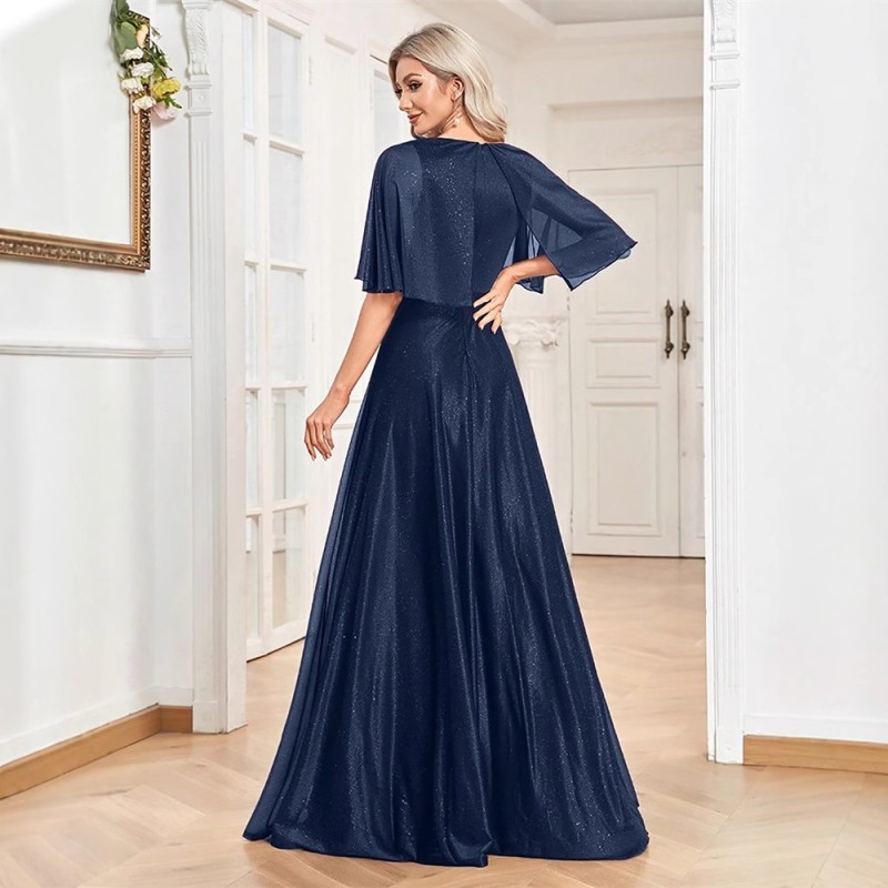 فستان جديد فستان برقبة على شكل V خط A ضيق مع ذيل سمكة فستان وصيفة الشرف فستان سهرة احتفالي بأكمام بالون