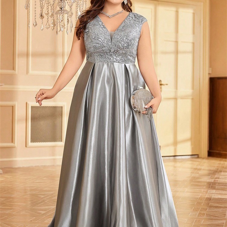 جديد حجم كبير من الدهون حماة اللباس أوروبا والولايات المتحدة عبر الحدود حار بيع طويلة الأكمام الخامس الرقبة ذيل السمكة الطرف فساتين السهرة