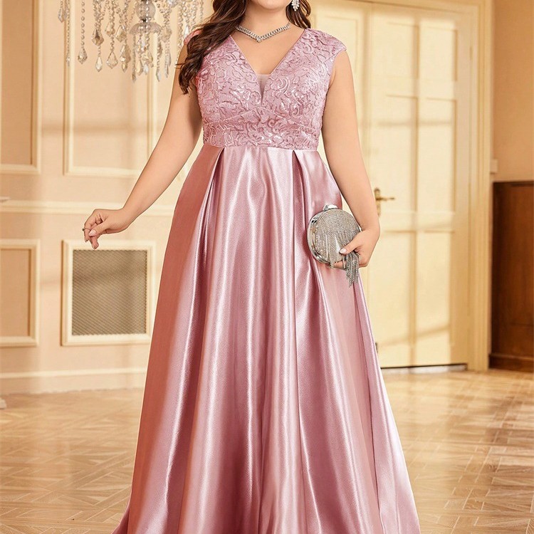 جديد حجم كبير من الدهون حماة اللباس أوروبا والولايات المتحدة عبر الحدود حار بيع طويلة الأكمام الخامس الرقبة ذيل السمكة الطرف فساتين السهرة