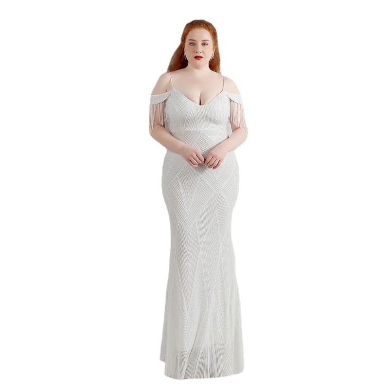 فستان سهرة طويل مزين بالترتر، مقاسات كبيرة جدًا، مناسب للمناسبات والحفلات.