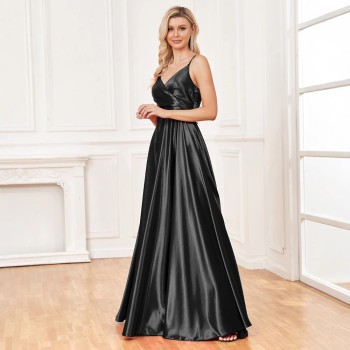 فستان ساتان أزرق جديد مثير مكشوف الظهر، متوفر الآن على أمازون الأوروبية والأمريكية، مناسب لوصيفات العروس، مثالي للسهرات والحفلات.