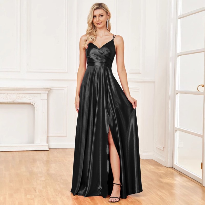 فستان ساتان أزرق جديد مثير مكشوف الظهر، متوفر الآن على أمازون الأوروبية والأمريكية، مناسب لوصيفات العروس، مثالي للسهرات والحفلات.