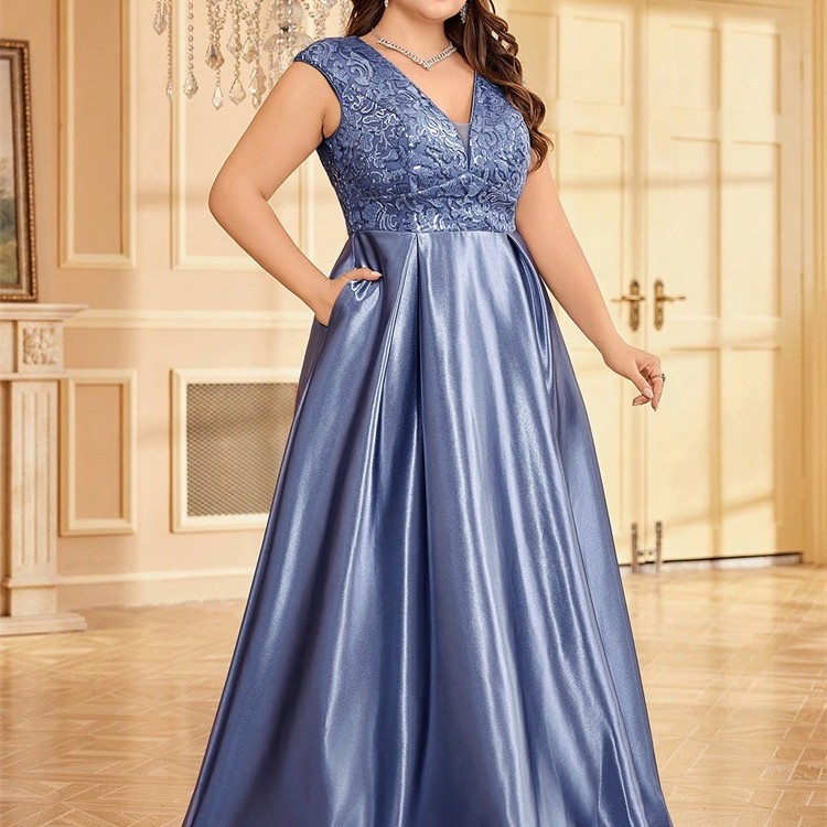 جديد حجم كبير من الدهون حماة اللباس أوروبا والولايات المتحدة عبر الحدود حار بيع طويلة الأكمام الخامس الرقبة ذيل السمكة الطرف فساتين السهرة