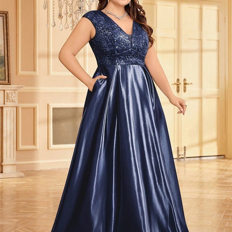 جديد حجم كبير من الدهون حماة اللباس أوروبا والولايات المتحدة عبر الحدود حار بيع طويلة الأكمام الخامس الرقبة ذيل السمكة الطرف فساتين السهرة