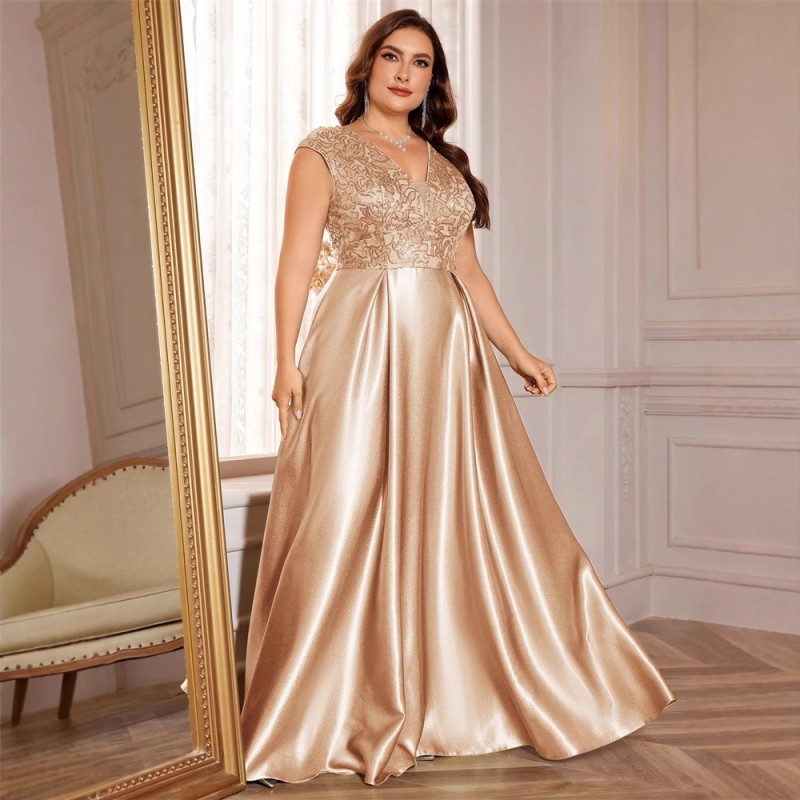 جديد حجم كبير من الدهون حماة اللباس أوروبا والولايات المتحدة عبر الحدود حار بيع طويلة الأكمام الخامس الرقبة ذيل السمكة الطرف فساتين السهرة