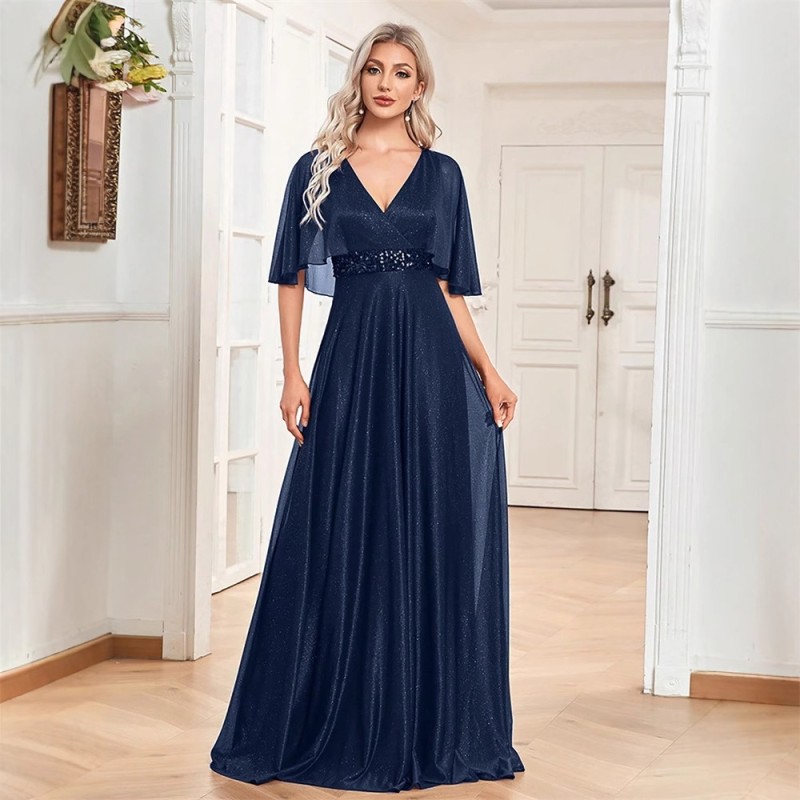 فستان جديد فستان برقبة على شكل V خط A ضيق مع ذيل سمكة فستان وصيفة الشرف فستان سهرة احتفالي بأكمام بالون