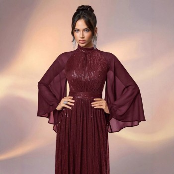 فستان سهرة طويل رسمي أنيق مستوحى من الطراز الفرنسي للنساء