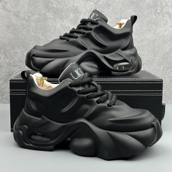 حذاء رجالي بنعل سميك ومنصة مريحة - أحذية رياضية منخفضة القمة مع رباط ونعل مبطن، نعل سميك مضاد للانزلاق، مناسب للخارج والاستخدام اليومي