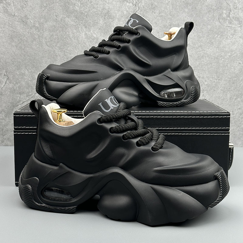 حذاء رجالي بنعل سميك ومنصة مريحة - أحذية رياضية منخفضة القمة مع رباط ونعل مبطن، نعل سميك مضاد للانزلاق، مناسب للخارج والاستخدام اليومي