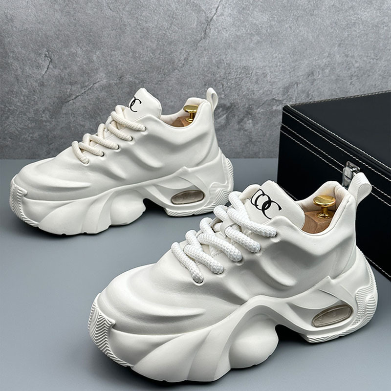 حذاء رجالي بنعل سميك ومنصة مريحة - أحذية رياضية منخفضة القمة مع رباط ونعل مبطن، نعل سميك مضاد للانزلاق، مناسب للخارج والاستخدام اليومي