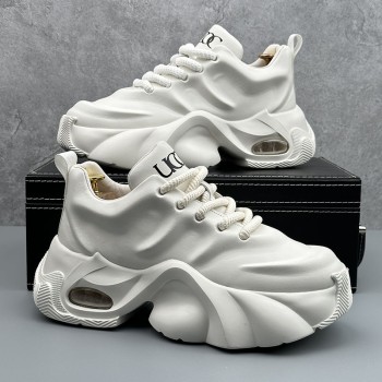 حذاء رجالي بنعل سميك ومنصة مريحة - أحذية رياضية منخفضة القمة مع رباط ونعل مبطن، نعل سميك مضاد للانزلاق، مناسب للخارج والاستخدام اليومي