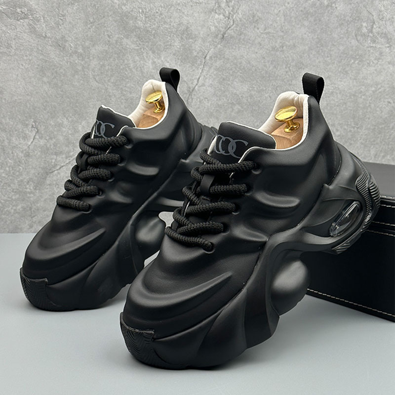 حذاء رجالي بنعل سميك ومنصة مريحة - أحذية رياضية منخفضة القمة مع رباط ونعل مبطن، نعل سميك مضاد للانزلاق، مناسب للخارج والاستخدام اليومي