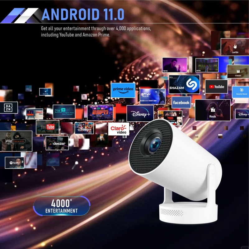 جهاز عرض hy300 Plus بدقة 4K HD، جهاز عرض محمول على الحائط لغرفة النوم المنزلية والتخييم في الهواء الطلق